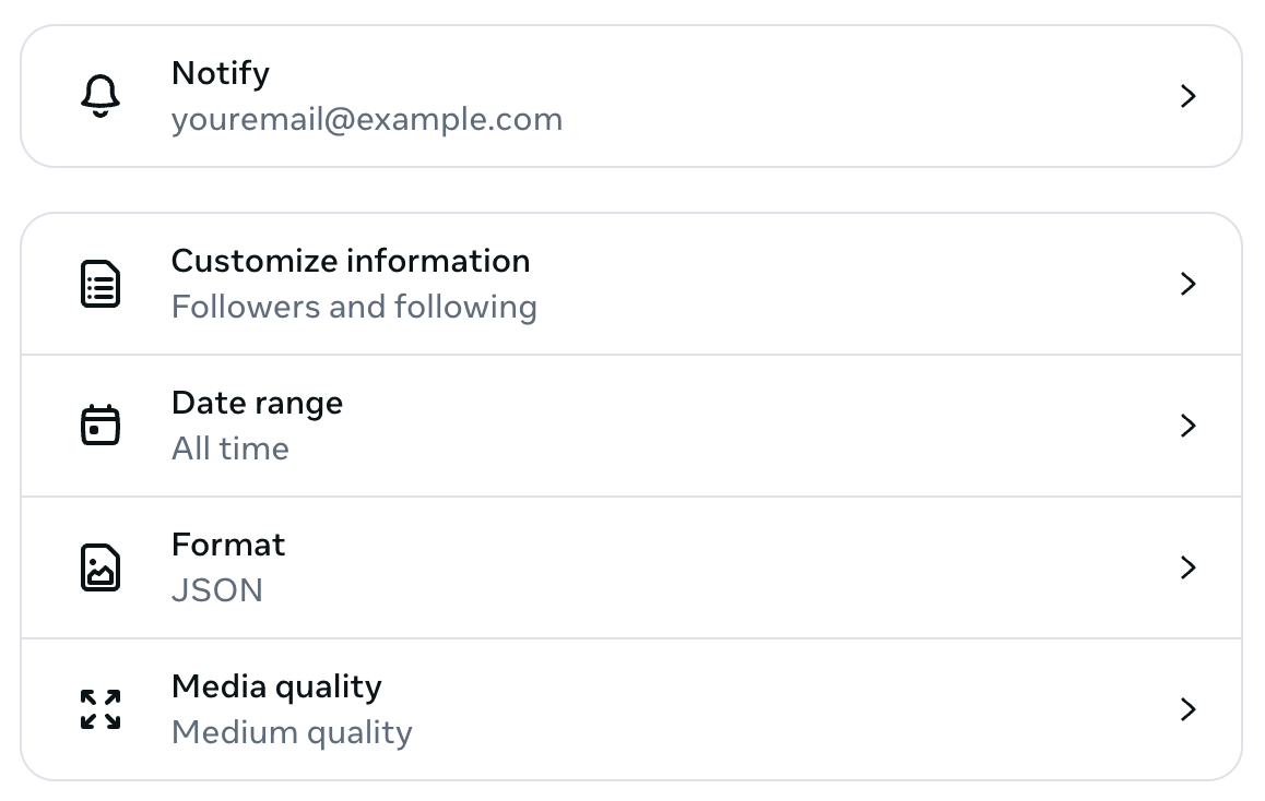 Instagram download settings preview